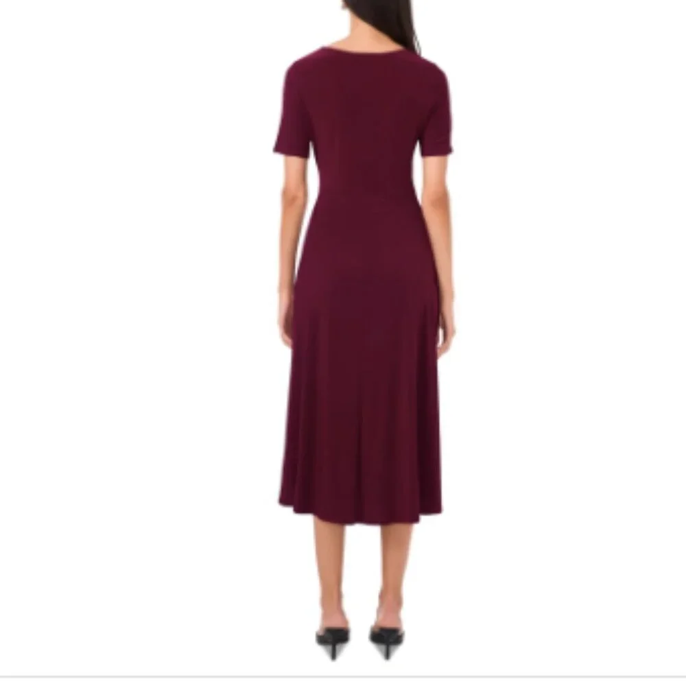 Msk Women's Surplice-Neck Elbow-Sleeve MIDI Dress - Mulberry 5 - Picture 3 of 3